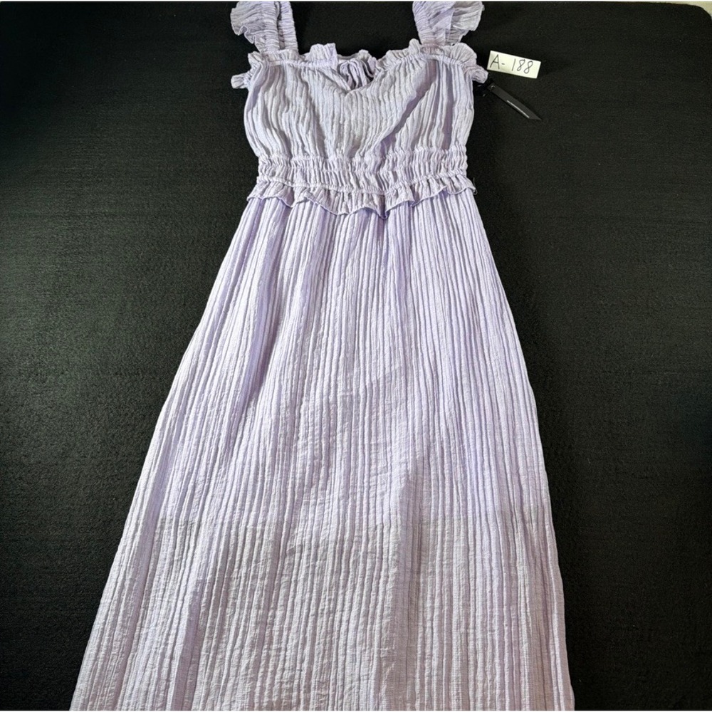 Mary & Mo Lilac Crinkle Maxi Dress XL Smocked Waist Ruffle Strap J6-5092-K